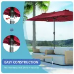 Outsunny Extra Large 15 Ft Patio Umbrella, Double-Sided Outdoor Market Umbrella with Crank Handle for Deck, Lawn, Backyard and Pool, Wine Red - Image 4