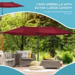 Outsunny Extra Large 15 Ft Patio Umbrella, Double-Sided Outdoor Market Umbrella with Crank Handle for Deck, Lawn, Backyard and Pool, Wine Red - Image 5