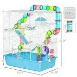 PawHut Extra Large 23" Hamster Cage with Tubes, Tunnels, Carry Handles, 5-Tier, Light Blue - Image 3