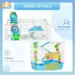 PawHut Extra Large 23" Hamster Cage with Tubes, Tunnels, Carry Handles, 5-Tier, Light Blue - Image 7