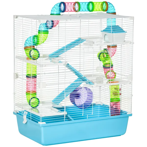 extra-large-23-hamster-cage-with-tubes-tunnels-carry-handles-5-tier-light-blue.webp PawHut Extra Large 23" Hamster Cage with Tubes, Tunnels, Carry Handles, 5-Tier, Light Blue - Image 1