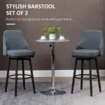 Extra Tall Bar Stools Set of 2 Modern 360 Swivel Dining Room Chairs Steel Legs Dark Gray - Image 4