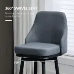 Extra Tall Bar Stools Set of 2 Modern 360 Swivel Dining Room Chairs Steel Legs Dark Gray - Image 5