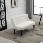 Fabric Loveseat Cream White Armless with Button Tufted Design and Wood Legs - Image 2