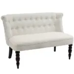 Fabric Loveseat Cream White Armless with Button Tufted Design and Wood Legs