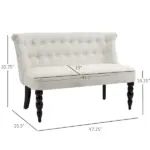Fabric Loveseat Cream White Armless with Button Tufted Design and Wood Legs - Image 3