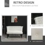 Fabric Loveseat Cream White Armless with Button Tufted Design and Wood Legs - Image 4