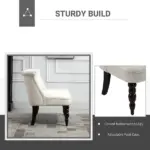 Fabric Loveseat Cream White Armless with Button Tufted Design and Wood Legs - Image 5