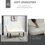 Fabric Loveseat Cream White Armless with Button Tufted Design and Wood Legs - Image 6