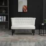 Fabric Loveseat Cream White Armless with Button Tufted Design and Wood Legs - Image 10