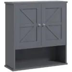 Kleankin Farmhouse Bathroom Medicine Cabinet, Wall Cabinet with Barn Doors and Adjustable Shelf for Laundry Room, Gray - Image 11