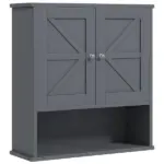 Kleankin Farmhouse Bathroom Medicine Cabinet, Wall Cabinet with Barn Doors and Adjustable Shelf for Laundry Room, Gray