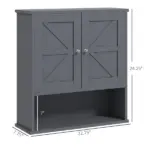 Kleankin Farmhouse Bathroom Medicine Cabinet, Wall Cabinet with Barn Doors and Adjustable Shelf for Laundry Room, Gray - Image 3