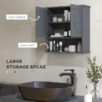 Kleankin Farmhouse Bathroom Medicine Cabinet, Wall Cabinet with Barn Doors and Adjustable Shelf for Laundry Room, Gray - Image 4