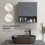 Kleankin Farmhouse Bathroom Medicine Cabinet, Wall Cabinet with Barn Doors and Adjustable Shelf for Laundry Room, Gray - Image 5