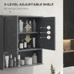 Kleankin Farmhouse Bathroom Medicine Cabinet, Wall Cabinet with Barn Doors and Adjustable Shelf for Laundry Room, Gray - Image 6