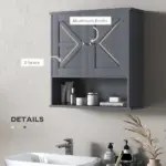 Kleankin Farmhouse Bathroom Medicine Cabinet, Wall Cabinet with Barn Doors and Adjustable Shelf for Laundry Room, Gray - Image 7