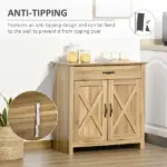 Farmhouse Buffet Cabinet Barn Door Style Sideboard for Kitchen Living Room Entryway Natural Wood Effect - Image 6