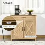 Farmhouse Buffet Cabinet Barn Door Style Sideboard for Kitchen Living Room Entryway Natural Wood Effect - Image 7
