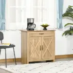 Farmhouse Buffet Cabinet Barn Door Style Sideboard for Kitchen Living Room Entryway Natural Wood Effect - Image 10