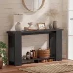 Farmhouse Console Table, 63 Inch Narrow Entryway Table with Thickened Tabletop for Living Room, Hallway, Distressed Black - Image 2