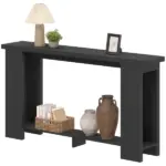 Farmhouse Console Table, 63 Inch Narrow Entryway Table with Thickened Tabletop for Living Room, Hallway, Distressed Black