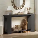 Farmhouse Console Table, 63 Inch Narrow Entryway Table with Thickened Tabletop for Living Room, Hallway, Distressed Black - Image 6