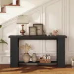 Farmhouse Console Table, 63 Inch Narrow Entryway Table with Thickened Tabletop for Living Room, Hallway, Distressed Black - Image 7