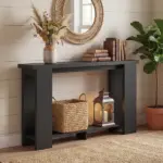 Farmhouse Console Table, 63 Inch Narrow Entryway Table with Thickened Tabletop for Living Room, Hallway, Distressed Black - Image 8