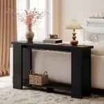 Farmhouse Console Table, 63 Inch Narrow Entryway Table with Thickened Tabletop for Living Room, Hallway, Distressed Black - Image 9