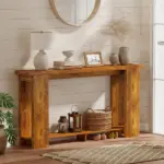 Farmhouse Console Table, 63 Inch Narrow Entryway Table with Thickened Tabletop for Living Room, Hallway, Distressed Brown - Image 2