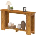 Farmhouse Console Table, 63 Inch Narrow Entryway Table with Thickened Tabletop for Living Room, Hallway, Distressed Brown