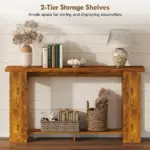 Farmhouse Console Table, 63 Inch Narrow Entryway Table with Thickened Tabletop for Living Room, Hallway, Distressed Brown - Image 5