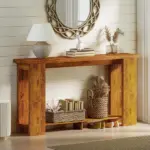 Farmhouse Console Table, 63 Inch Narrow Entryway Table with Thickened Tabletop for Living Room, Hallway, Distressed Brown - Image 6