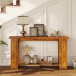 Farmhouse Console Table, 63 Inch Narrow Entryway Table with Thickened Tabletop for Living Room, Hallway, Distressed Brown - Image 7