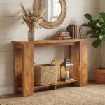 Farmhouse Console Table, 63 Inch Narrow Entryway Table with Thickened Tabletop for Living Room, Hallway, Distressed Brown - Image 8
