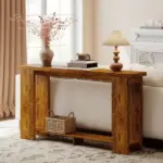 Farmhouse Console Table, 63 Inch Narrow Entryway Table with Thickened Tabletop for Living Room, Hallway, Distressed Brown - Image 9