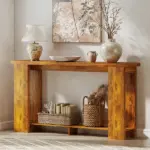 Farmhouse Console Table, 63 Inch Narrow Entryway Table with Thickened Tabletop for Living Room, Hallway, Distressed Brown - Image 10