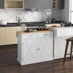 Farmhouse Kitchen Island Cart with Drop Leaf Breakfast Bar, 2 Drawers, Adjustable Shelves, White Wood - Image 2