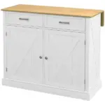 Farmhouse Kitchen Island Cart with Drop Leaf Breakfast Bar, 2 Drawers, Adjustable Shelves, White Wood - Image 11