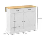 Farmhouse Kitchen Island Cart with Drop Leaf Breakfast Bar, 2 Drawers, Adjustable Shelves, White Wood - Image 3