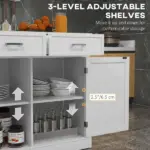 Farmhouse Kitchen Island Cart with Drop Leaf Breakfast Bar, 2 Drawers, Adjustable Shelves, White Wood - Image 6