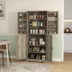 Farmhouse Kitchen Pantry, 72" Tall Pantry Cabinet with 4 Barn Doors, 4 Adjustable Shelves and 8 Door Shelves, Gray Wash - Image 2
