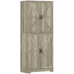 Farmhouse Kitchen Pantry, 72" Tall Pantry Cabinet with 4 Barn Doors, 4 Adjustable Shelves and 8 Door Shelves, Gray Wash - Image 12