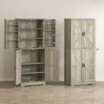 Farmhouse Kitchen Pantry, 72" Tall Pantry Cabinet with 4 Barn Doors, 4 Adjustable Shelves and 8 Door Shelves, Gray Wash - Image 3