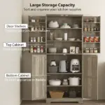 Farmhouse Kitchen Pantry, 72" Tall Pantry Cabinet with 4 Barn Doors, 4 Adjustable Shelves and 8 Door Shelves, Gray Wash - Image 4