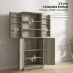 Farmhouse Kitchen Pantry, 72" Tall Pantry Cabinet with 4 Barn Doors, 4 Adjustable Shelves and 8 Door Shelves, Gray Wash - Image 6