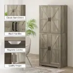 Farmhouse Kitchen Pantry, 72" Tall Pantry Cabinet with 4 Barn Doors, 4 Adjustable Shelves and 8 Door Shelves, Gray Wash - Image 7