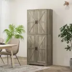 Farmhouse Kitchen Pantry, 72" Tall Pantry Cabinet with 4 Barn Doors, 4 Adjustable Shelves and 8 Door Shelves, Gray Wash - Image 9