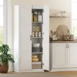 HOMCOM Farmhouse Pantry Cabinet, 71 Inch Tall Kitchen Pantry Storage Cabinet with Soft-Close Hinges, Adjustable Shelves, White - Image 2